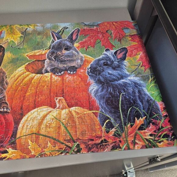 Rose Art Master Artist Abraham Hunter Pumpkin Patch Bunnies 500 pc Jigsaw Puzzle - Picture 10 of 10